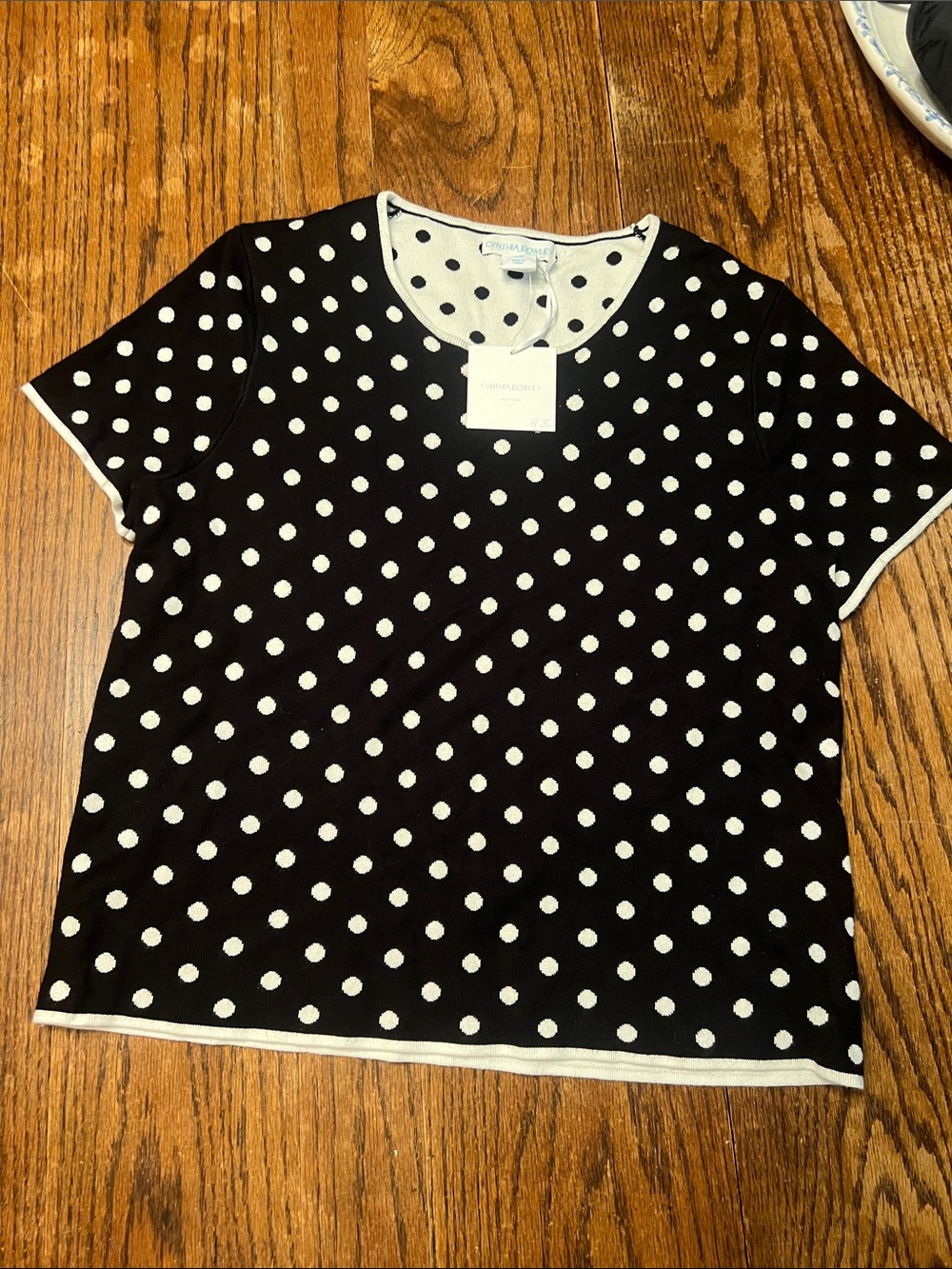 Cynthia Rowley Black & White Polka Dot Short Sleeve Sweater